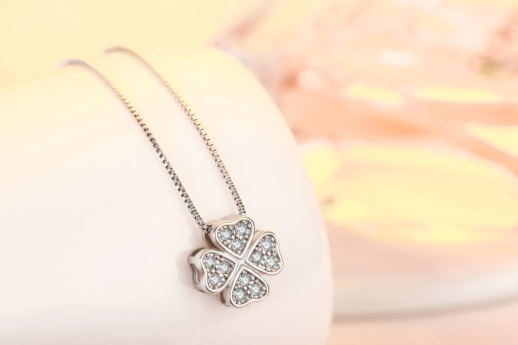 925 Silver Clover Necklace with Copper Pendant