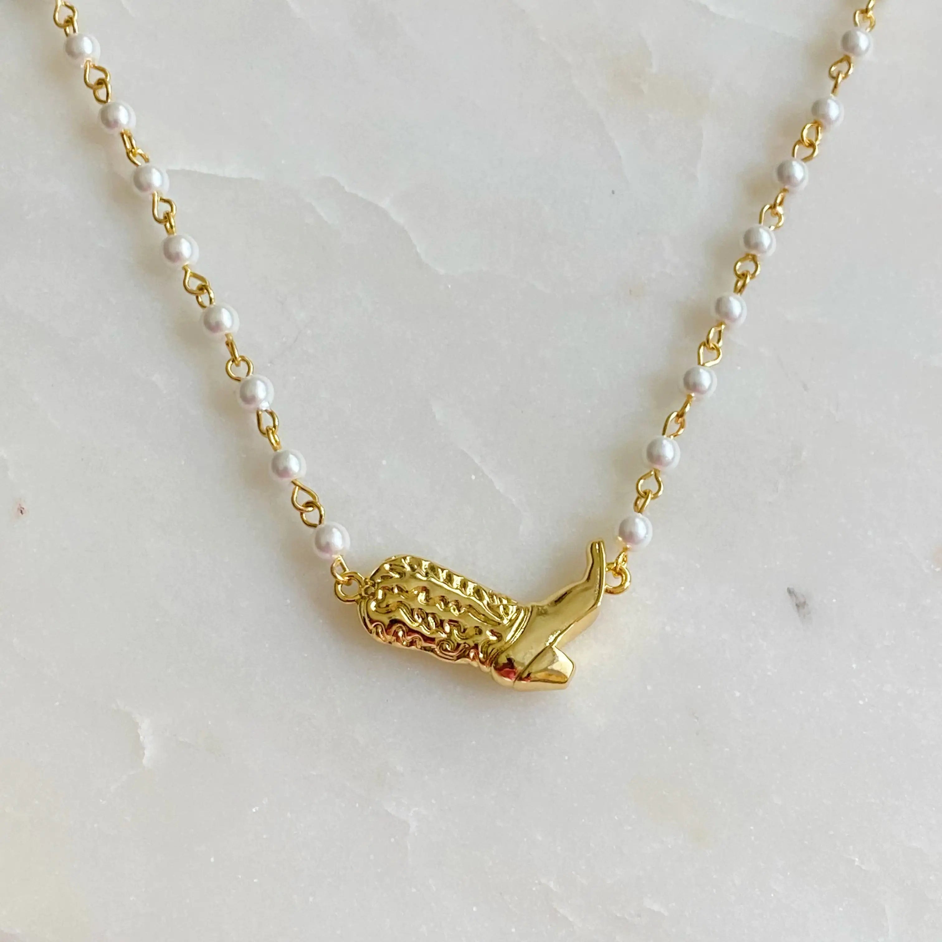 Cowgirl Boot Pearl Chain Necklace