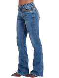 Flamingals Low Rise Bootcut Jeans for Women Wash Contrast Stitch Seam Front Flare Jeans Mid Blue XL