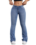 Womens Low Waisted Stretchy Flare Jeans Causal Bootcut Denim Pants Jean Mid Blue M.