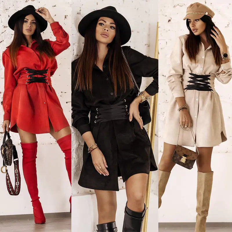 Women's Fashion Long-Sleeved Lapel Dress
