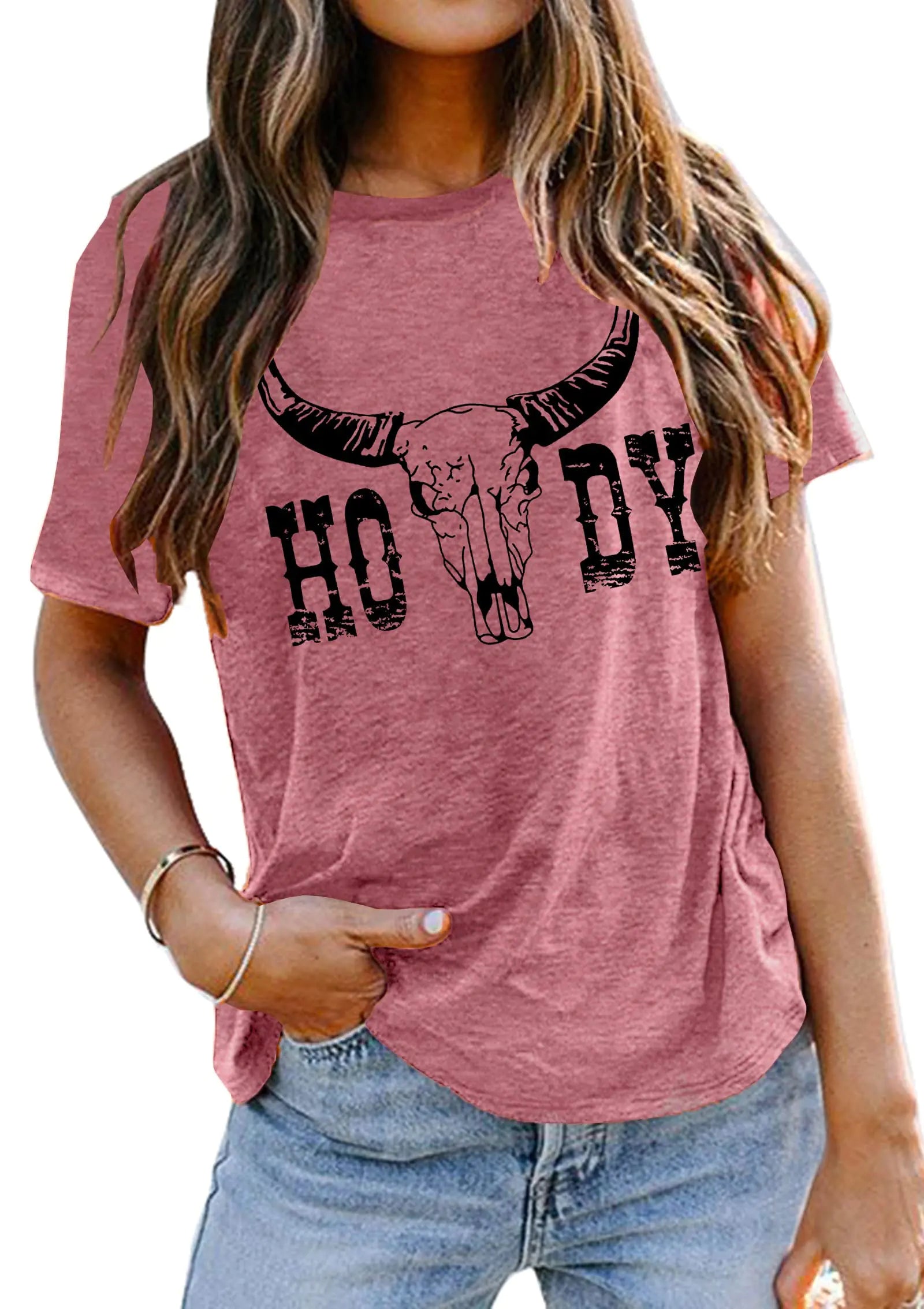 Howdy Cowgirl Shirt Women Western Vintage Country Southern Graphic Tops Tees Casual Short Sleeve T Shirts Pink