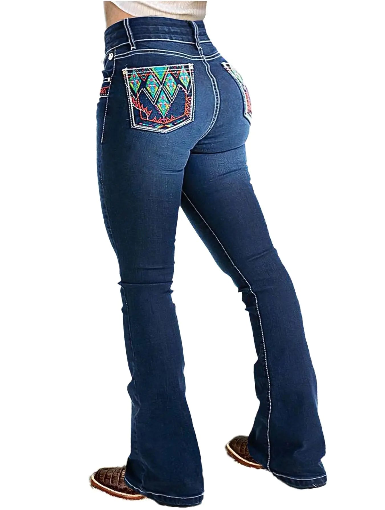 Flamingals Boot Cut Jeans for Women Trendy High Waist Tummy Control Jean Flare Jeans Straight Denim Pants Navy Blue L