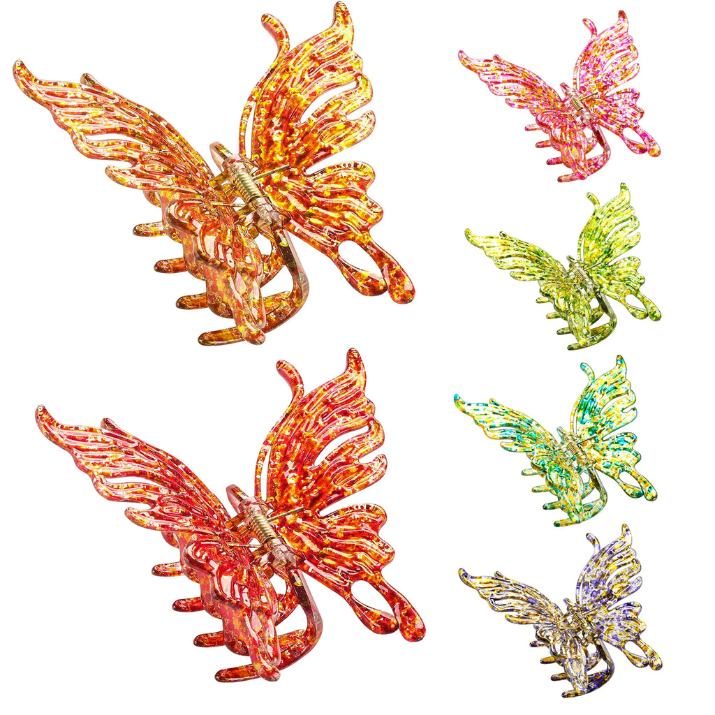 6 Pcs Hair Clips Large Butterfly Hair Clips for Thick Hair No Slip Strong Hold Big Shining Butterfly Hair Claw Clips for Women and Girls Hair Accessories Gifts