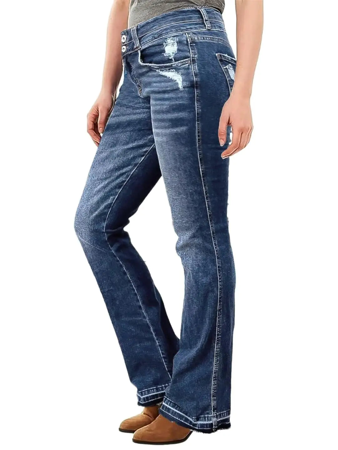 Flamingals Butt Lifting Bootcut Jeans Double Button Straight Leg Stretchy Curvy Tummy Control Trendy Denim Jeans Navy Denim Mid S