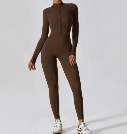 Seamless Zipper Long Sleeve Sports Jumpsuit